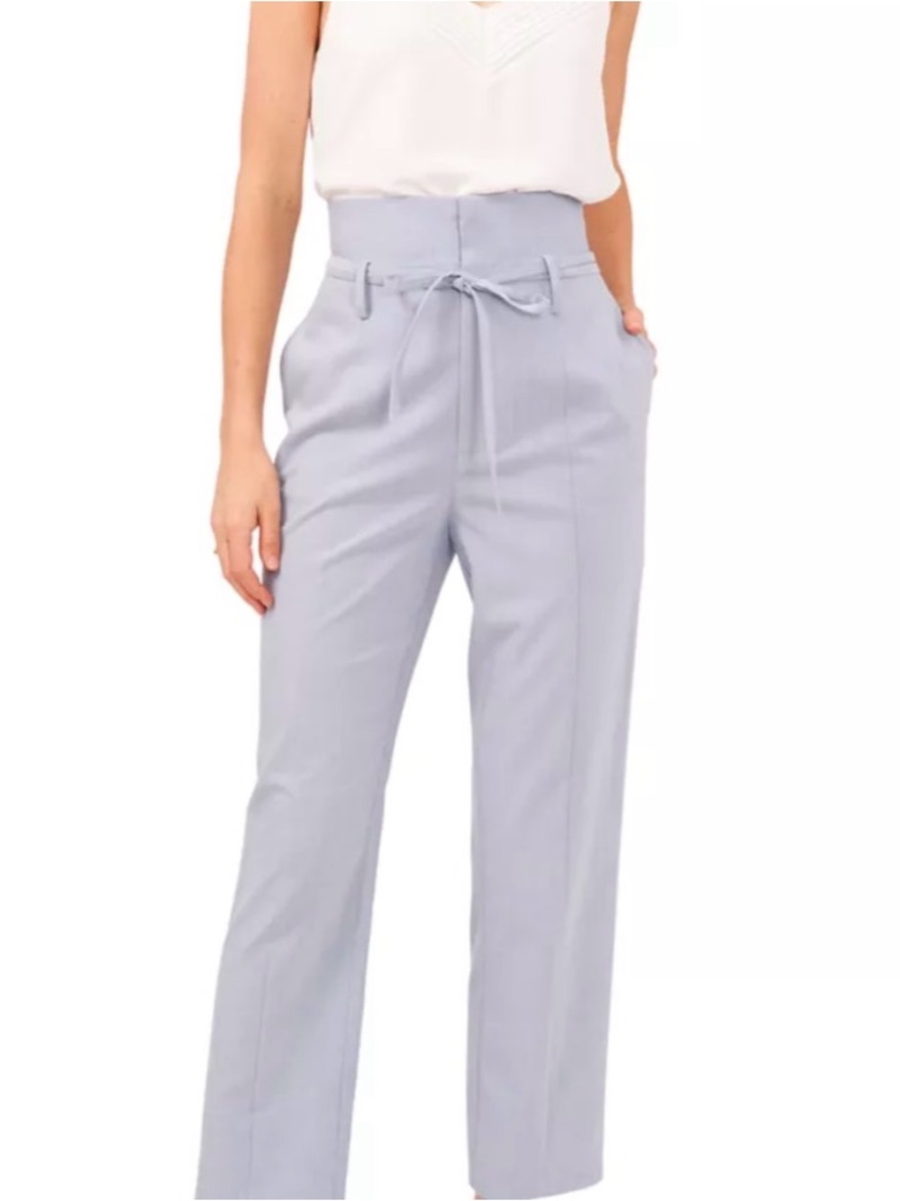 NWT 1 State High-Waist Tie-Waist Wide-Leg Trousers - Light Blue